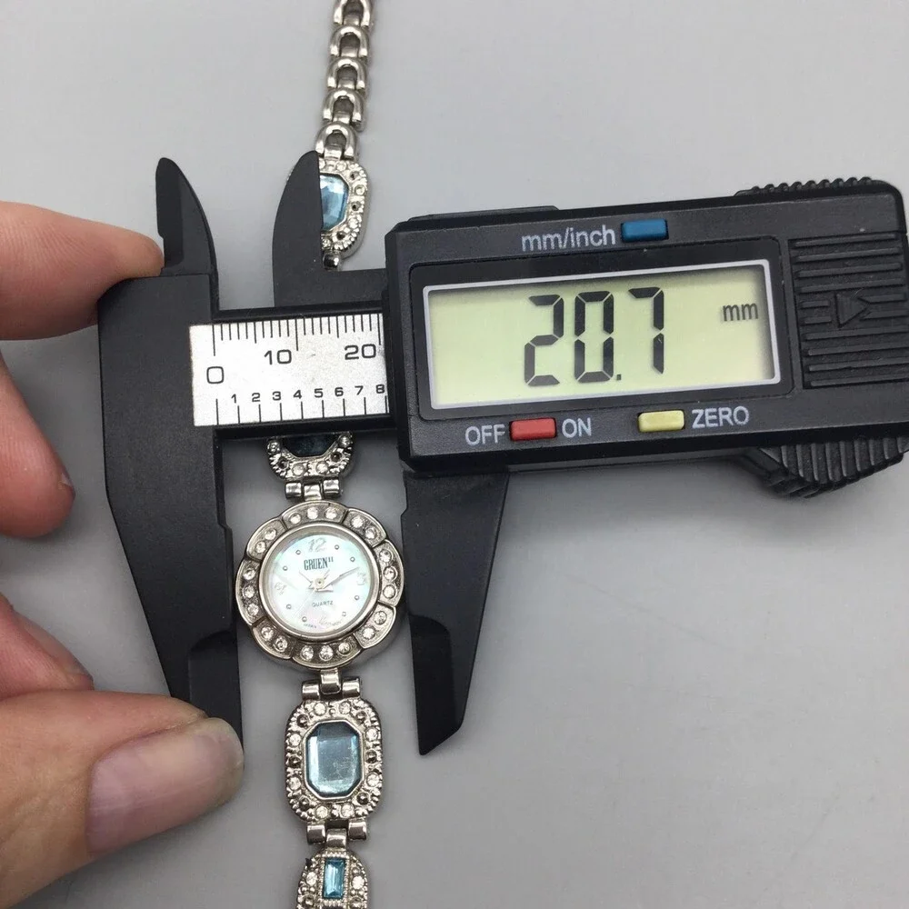 Gruen Womens Watch 21mm Mother Of Pearl Dial Blue Crystal New Battery 8